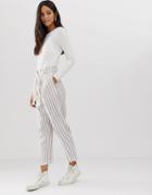 Asos Design Gutsy Linen Tapered Pants With Rope Belt In Stripe - Multi