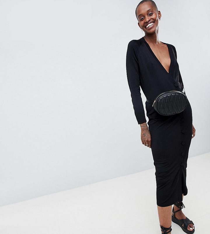 Asos White Button Detail Knit Dress - Black