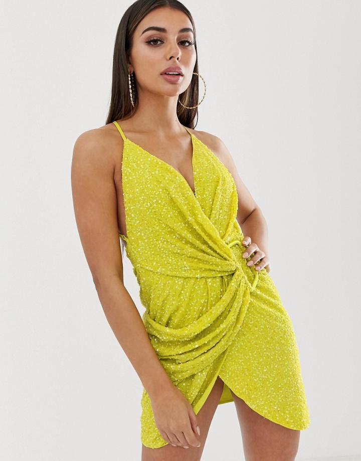 Asos Design All Over Sequin Drape Mini Dress With Horn Buckle - Multi