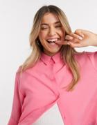Monki Tamra Seersucker Short Sleeve Shirt In Pink