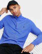 Polo Ralph Lauren Player Logo Pima Cotton Knit Half Zip Sweater In Blue Heather