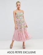 Asos Petite Salon Floral Embellished Crinkle Midi Dress - Pink