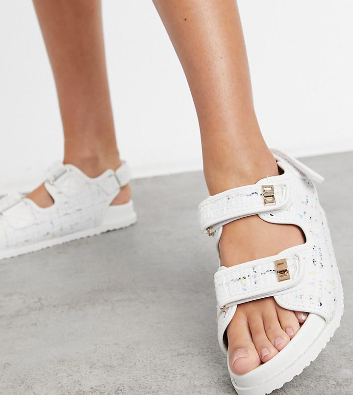 Public Desire Wide Fit Carmen Chunky Grandad Sandals In White Boucle