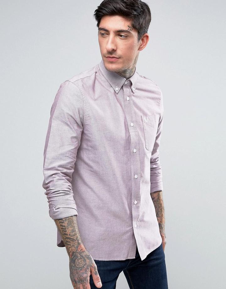 Fred Perry Long Sleeved Oxford Shirt In Red - Red