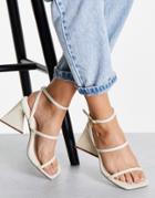 River Island Strappy Flared Heeled Sandal In Cream-white