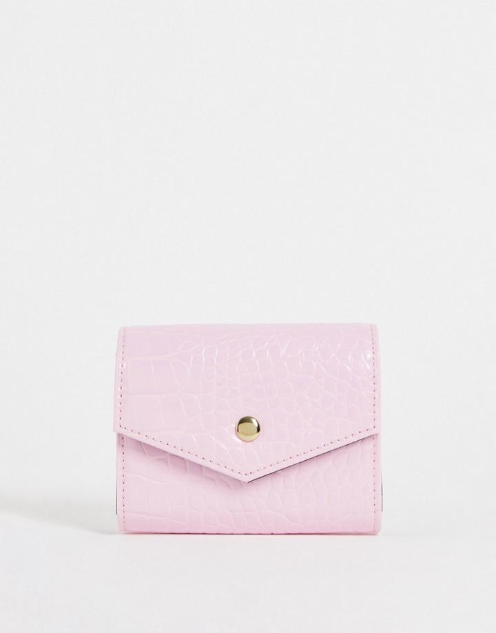 Asos Design Envelope Wallet In Pink Croc