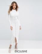 Lavish Alice Ribbed Midi Dress With Hook & Eye Detail - Cream