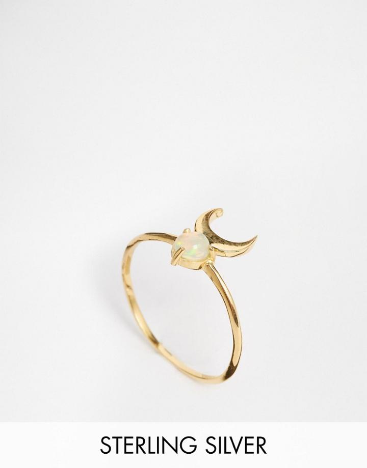 Asos Sterling Silver Mystical Moon Stone Ring - Gold Plated