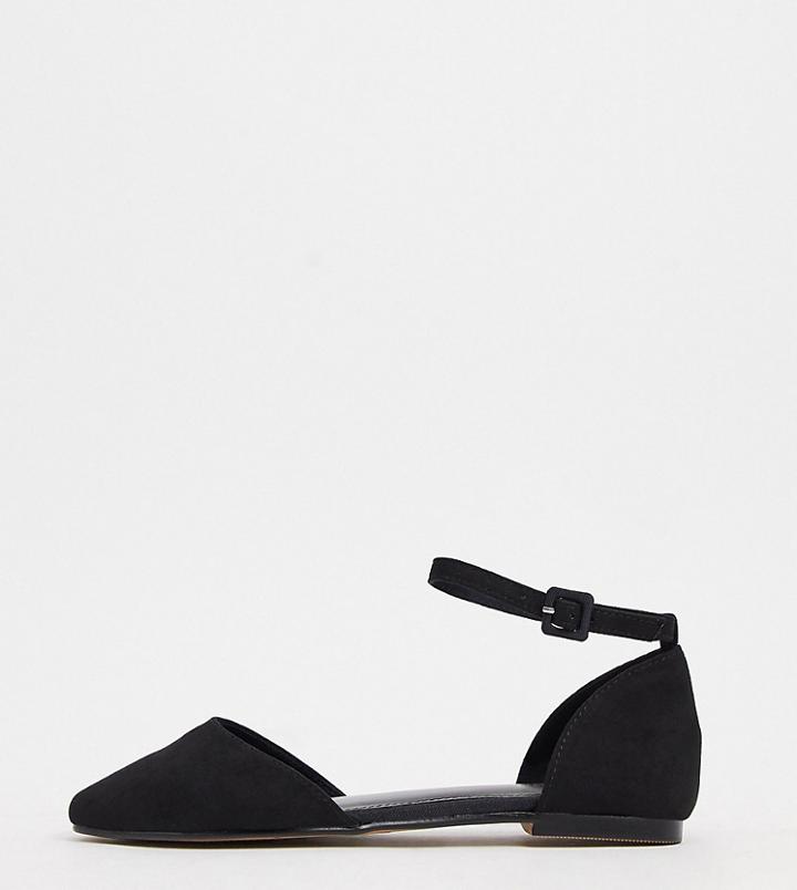 Asos Design Wide Fit Lint Ballet Flats In Black