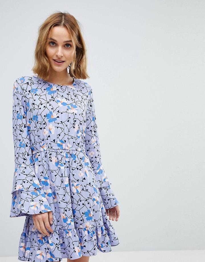 Vero Moda Floral Mini Dress With Ruffle Sleeve Detail In Purple