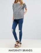 New Look Maternity Over Bump Ripped Skinny Jeans - Blue