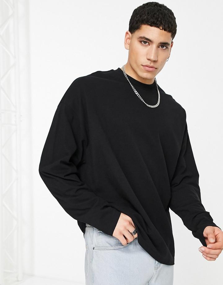 Asos Design Long Sleeve Oversized Pique T-shirt In Black