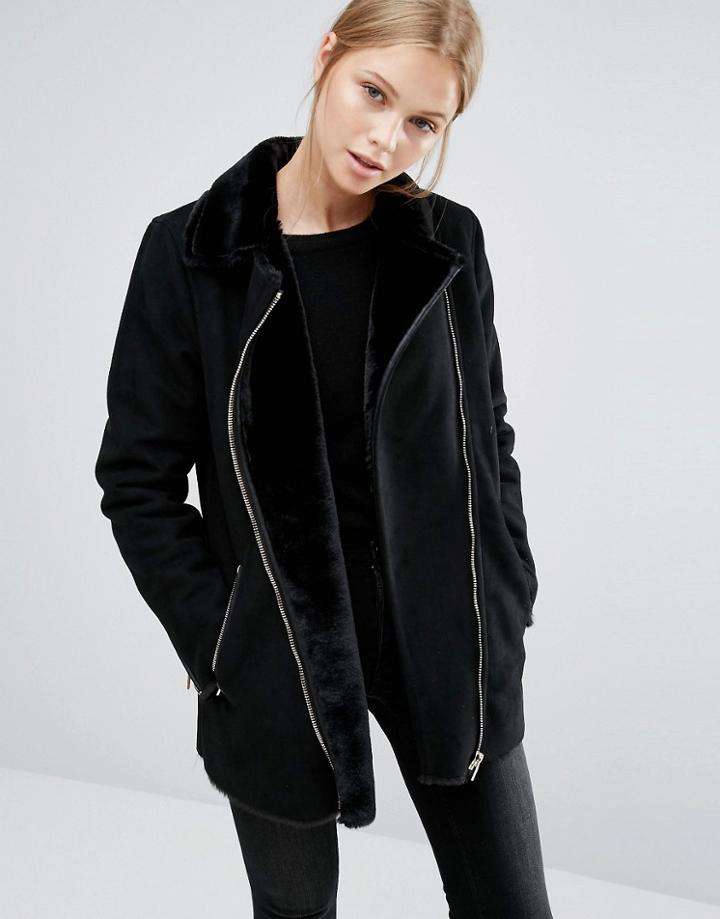 Vila Longline Borg Jacket - Black