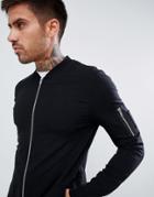 Asos Design Jersey Muscle Bomber Jacket With Ma1 Pocket In Black - Black