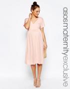 Asos Maternity Midi Dress With Flutter Sleeve - Pink