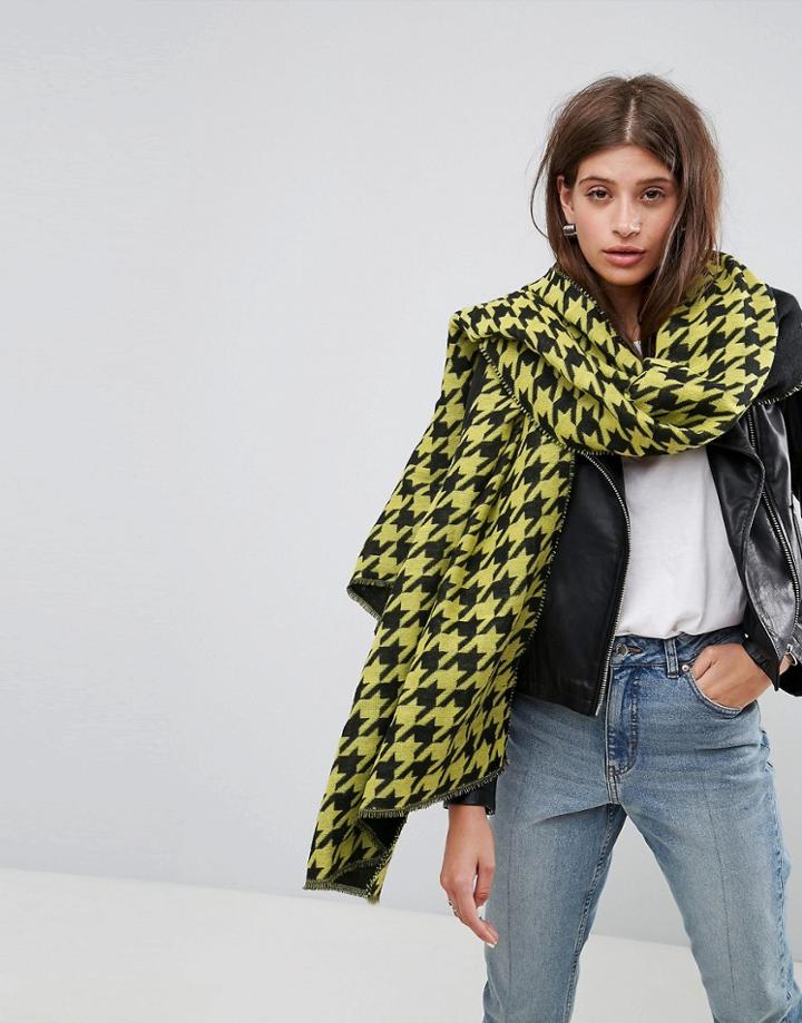 Asos Long Bright Houndstooth Scarf - Yellow