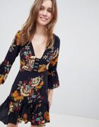 Parisian Floral Dress With Hook And Eye - Navy