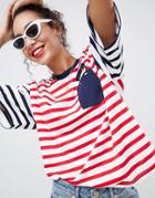 Hello Kitty X Asos Oversized Striped T-shirt With Peeping Embroidered Motif - Multi