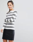 Only Hi Neck Stripe Knit Sweater - Gray