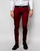 Asos Super Skinny Fit Smart Pants In Cotton Sateen - Burgundy