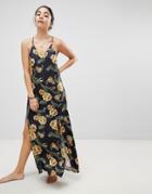 Somedays Lovin River Running Floral Maxi Beach Dress With Side Split - Black