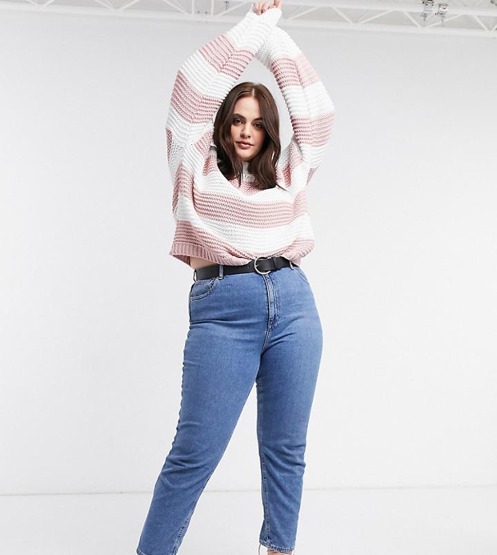 In The Style Plus X Billie Faiers Oversized Contrast Knitted Sweater In Pink Stripe