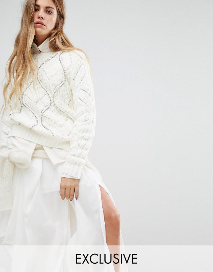 Seint Cable Knit Sweater With Silver Stud Detail - Cream