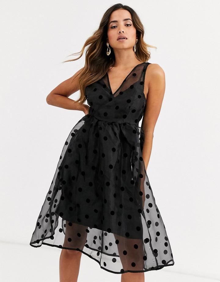 Y.a.s V Neck Midi Dress In Textured Spot-black