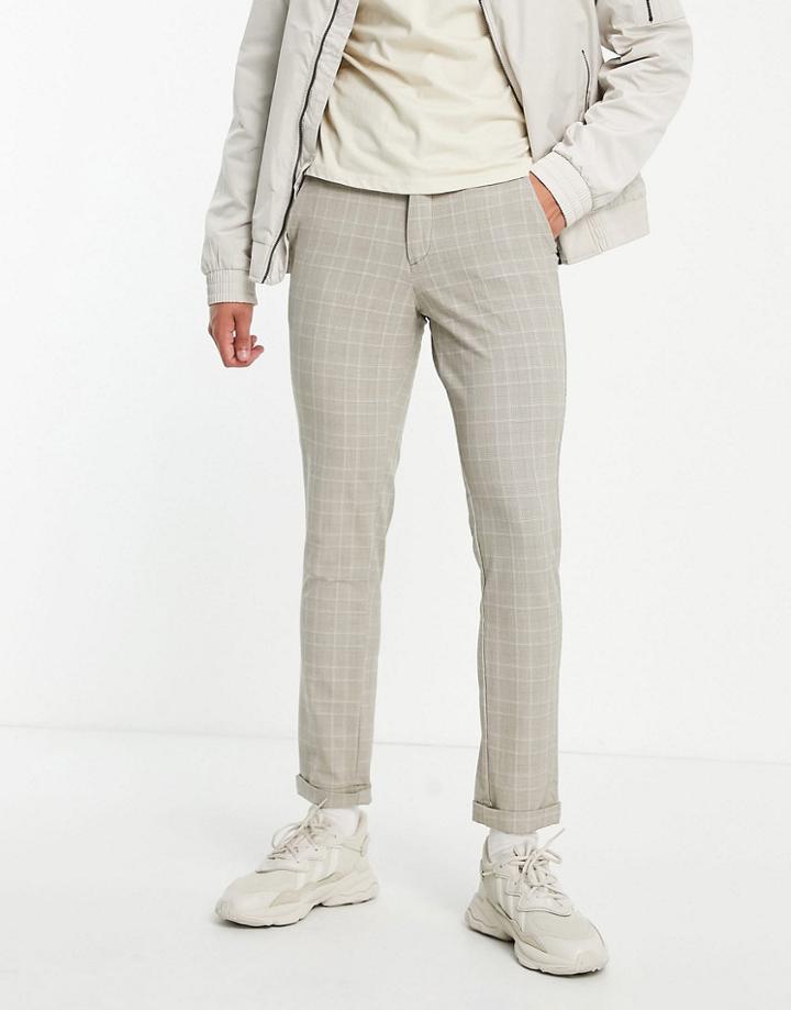 Jack & Jones Premium Check Pants In Ecru-neutral