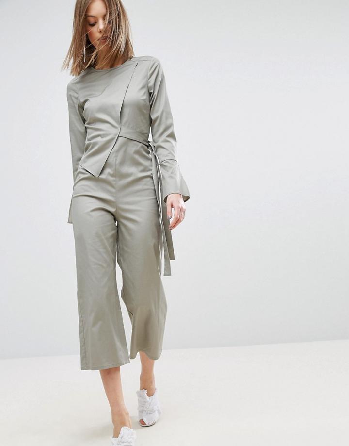 Asos Jumpsuit In Cotton Shirting - Green