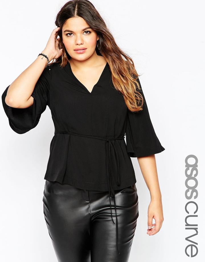 Asos Curve Belted Top With Kimono Sleeve - Black