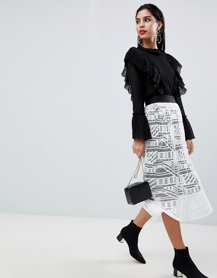 Sisley Lace Pleated Midi Skirt - Cream