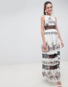 Asos Design Lace Panel Maxi Dress In Vintage Floral - Multi