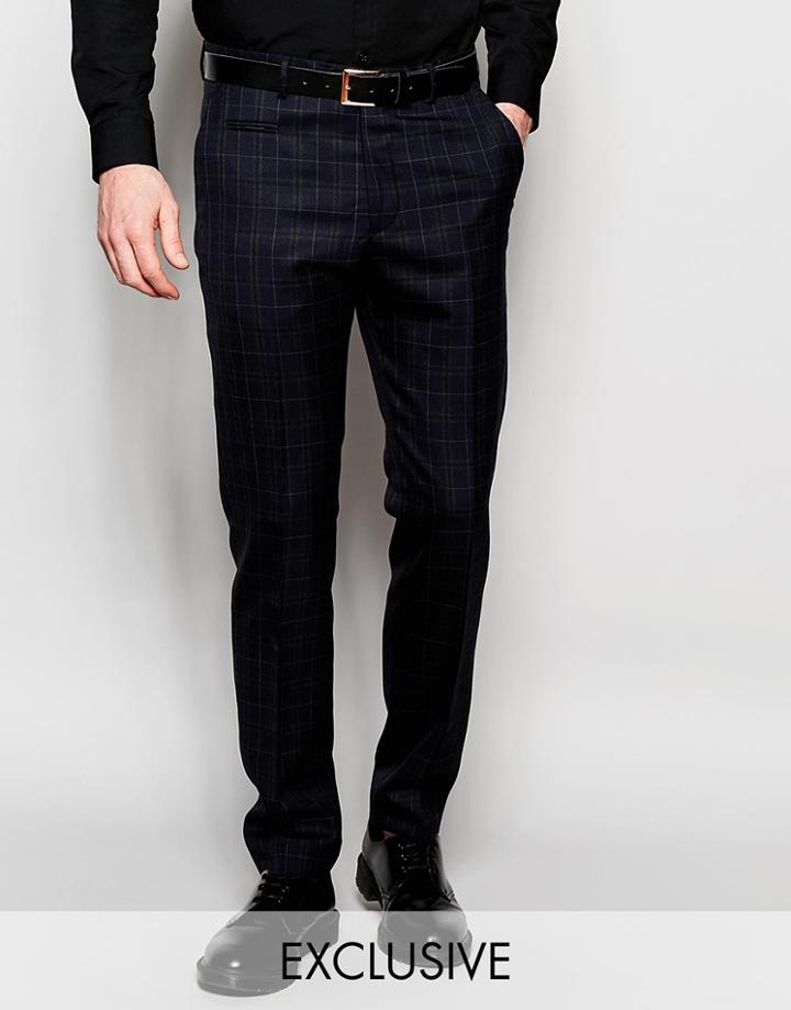 Number Eight Savile Row Exclusive Plaid Pants In Skinny Fit - Navy