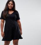 Asos Design Curve Button Through Tea Dress With Frill Hem - Black
