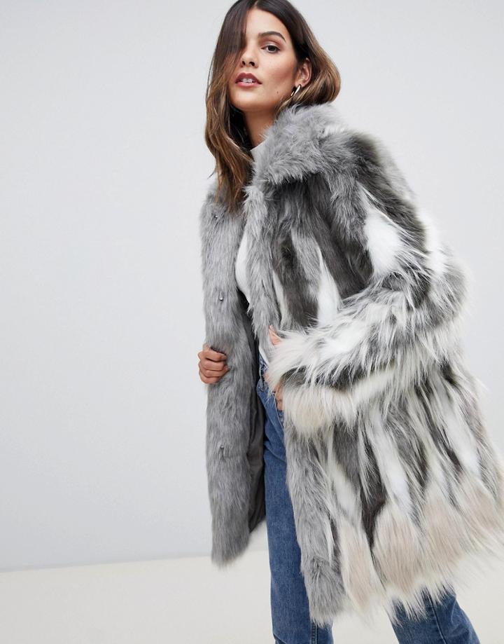 Urbancode Faux Fur Coat With Collar - Cream