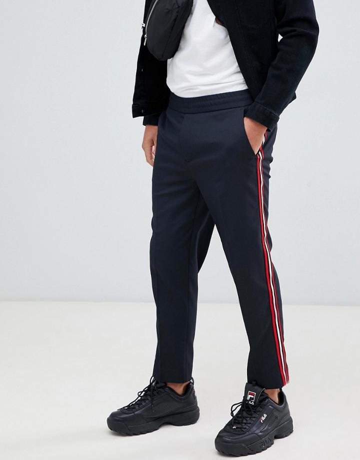 Mennace Pants In Navy With Side Stripe - Gray