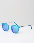 Jeepers Peepers Round Blue Sunglasses With Blue Mirror Lens - Frosted Blue Revo