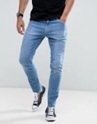 Hoxton Denim Vintage Cropped Slim Fit Jeans In High Blast With Raw Hem - Blue