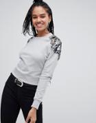 Miss Selfridge Embellished Shoulder Sweatshirt In Gray - Gray