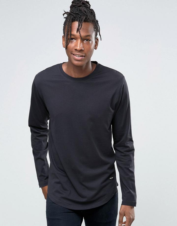 Only & Sons Longline Long Sleeve T-shirt - Navy
