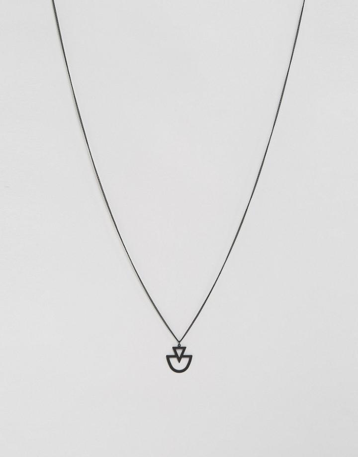 Asos Geometric Pendant Necklace In Matt Black - Black