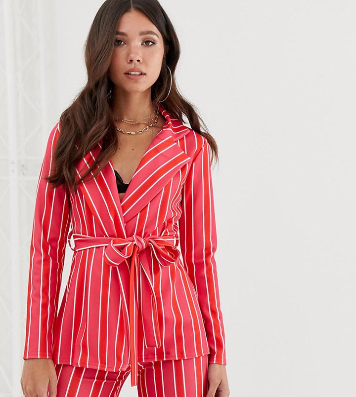 Missguided Two-piece Blazer With Tie Waist In Pink Stripe - Multi