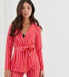 Missguided Two-piece Blazer With Tie Waist In Pink Stripe - Multi