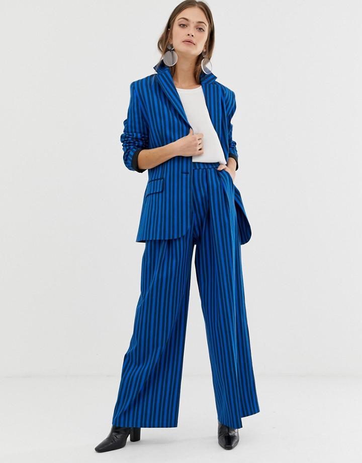 Asos White Tonal Stripe Pants - Blue