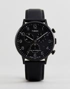 Timex Tw2r71800 Waterbury Classic Chronograph Leather Watch In Black - Black