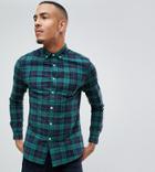 Asos Design Tall Stretch Slim Fit Check Shirt In Navy & Green - Green