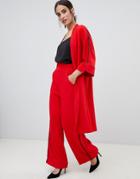 Closet London Wide Leg Pants With Side Stripe In Red - Red