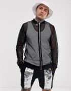 Asos Design Two-piece Bomber In Mesh With Sequin Back Stripe In Black - Black