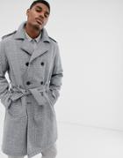 Asos Design Double Breasted Trench Coat In Black And White Check